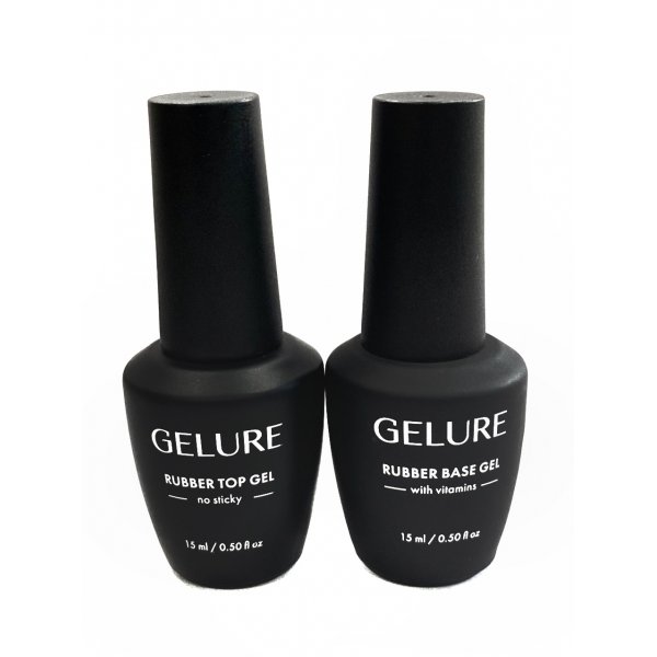 Set of Rubber Base Gel with Vitamins 15 ml. + Rubber Top Gel No Sticky 15 ml. GELURE