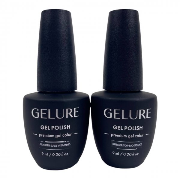 Rubber Base Gel with Vitamins 9 ml. + Rubber Top Gel No Sticky 9 ml. GELURE