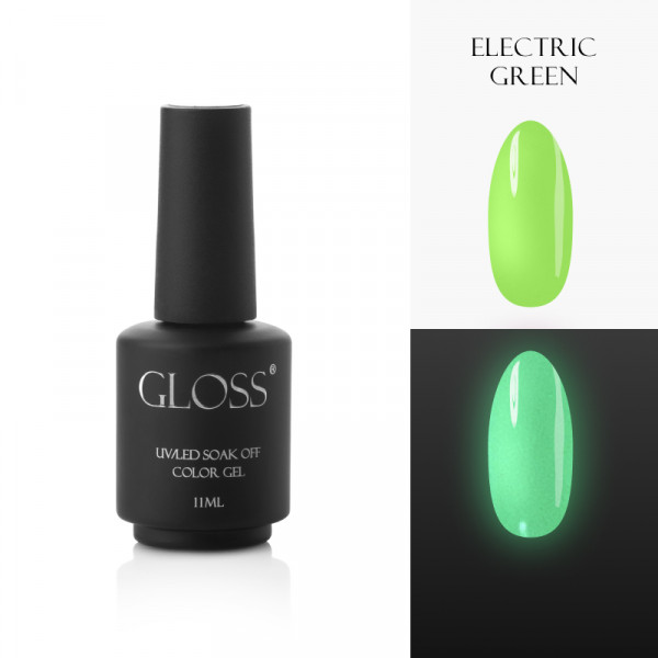 Luminescent gel polish Electric Green Elf, 11 ml. GLOSS