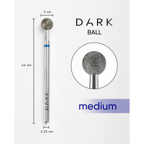 Diamond nail drill bit, ball, blue, 5 mm, DARK