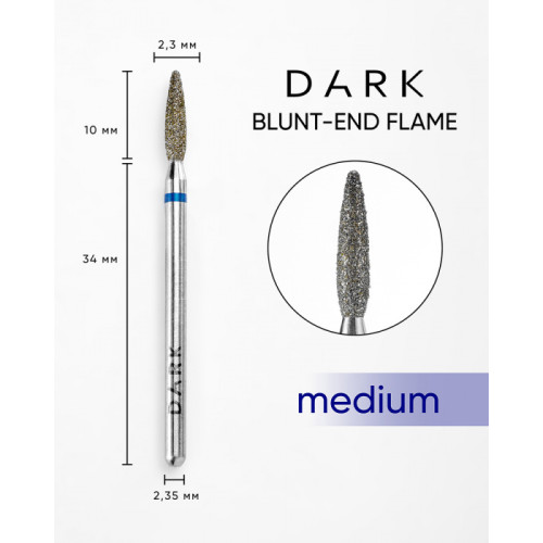 Diamond nail drill bit, obtuse flame, blue, 2.3x10 mm, DARK