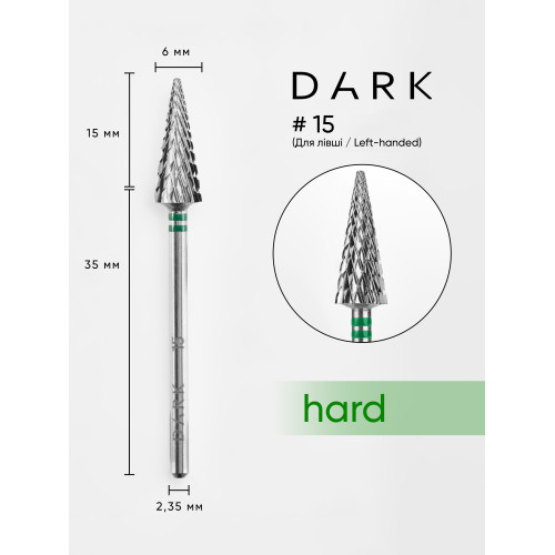 Drill bit, ТВС, green, DARK №15 (for left-handed)
