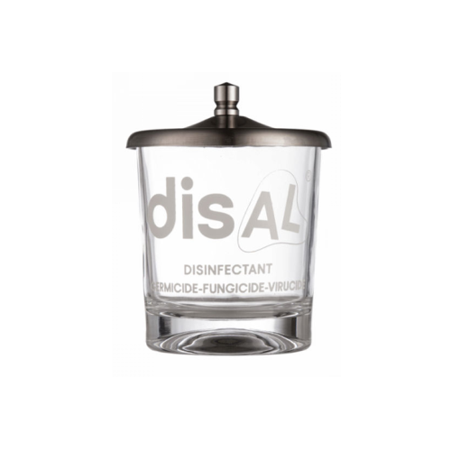 Small glass container for disinfecting instruments and accessories disAL