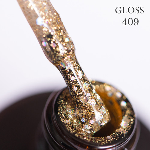 Gel polish GLOSS 409 (golden with holographic sparkles), 11 ml