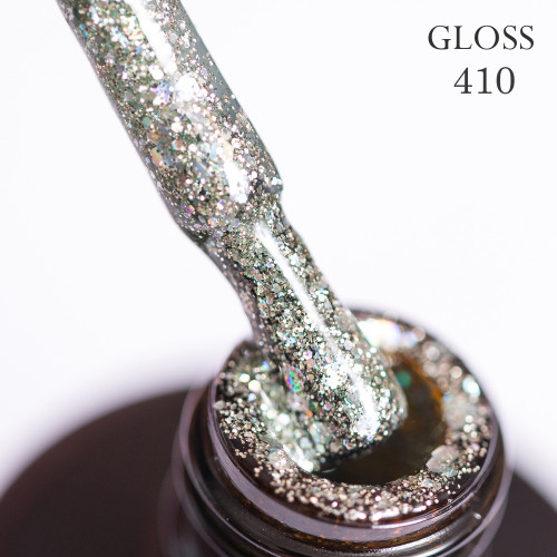 Gel polish GLOSS 410 (silver with holographic sparkles), 11 ml