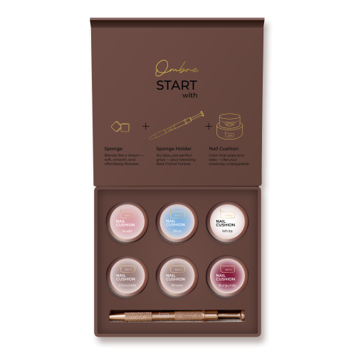 HEYLOVE, Nail Cushion set BROWN ( 6 gel colors & holder )