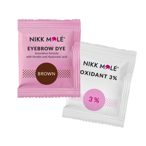 Eyebrow and eyelash dye Brown and Cream Oxidizer 3% in sachet Nikk Mole, (5 ml each)