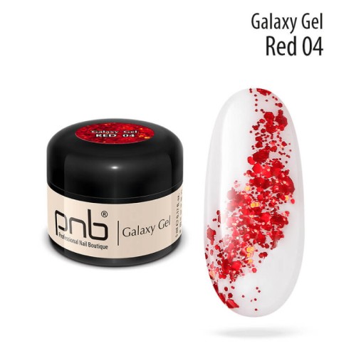 UV/LED Galaxy Gel PNB 04, Red, glitter, 5 ml. 