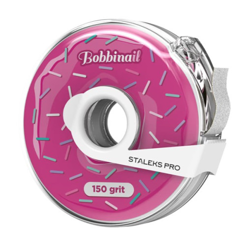 White disposable abrasive tape in a plastic case Bobbinail STALEKS PRO 150 grit AT-150w