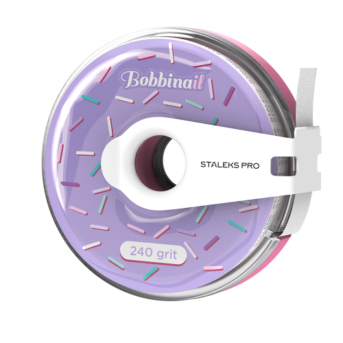 White disposable abrasive tape in a plastic case Bobbinail STALEKS PRO 240 grit AT-240w