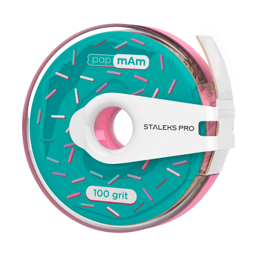 White disposable abrasive tape papmAm in a plastic case STALEKS PRO 100 grit ATC-100w