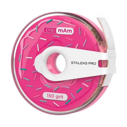 White disposable abrasive tape papmAm in a plastic case STALEKS PRO 150 grit ATC-150w