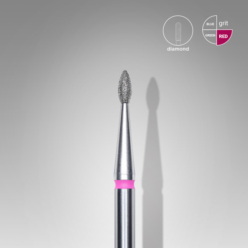 Diamond nail drill bit, "drop" , red, head diameter 1.6 mm/ working part 4 mm Staleks FA40R016/4