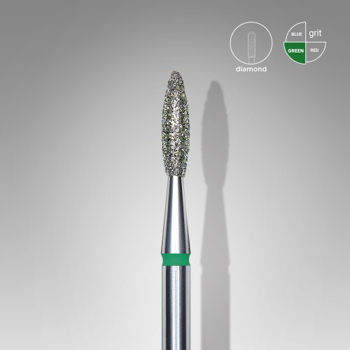 Diamond nail drill bit, "flame" , green, head diameter 2.1 mm/ working part 8 mm Staleks FA10G021/8