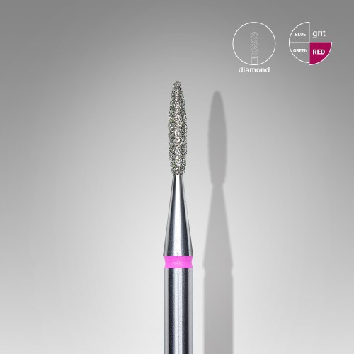 Diamond nail drill bit, "flame" , red, head diameter 1.6 mm/ working part 8 mm Staleks FA10R016/8