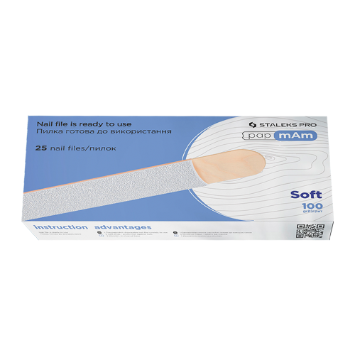 White disposable files papmAm on a wooden base Staleks EXPERT 20 100 grit (25 pcs.) DWCE-20-100/25w