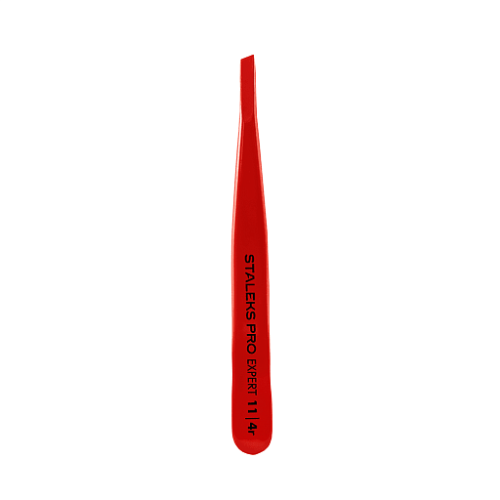 Eyebrow tweezers Staleks EXPERT 11 TYPE 4r (slant), red TE-11/4r