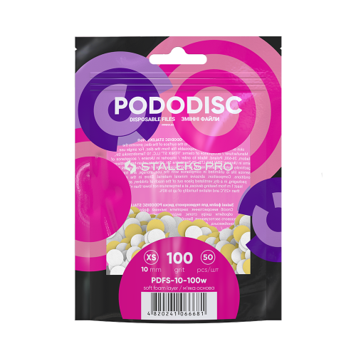 White disposable files on a soft base for pedicure disc PODODISC STALEKS PRO XS 100 grit (50 pcs) PDFS-10-100w