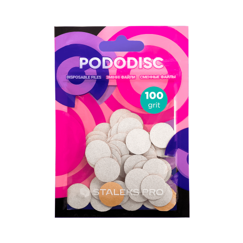 White disposable files on a soft base for pedicure disc PODODISC STALEKS PRO S 100 grit (50 pcs) PDFS-15-100w