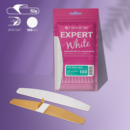 White disposable files for crescent nail file (soft base) Staleks EXPERT 40 100 grit (30 pcs) DFE-40-100w