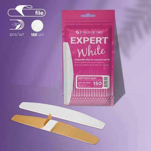White disposable files for crescent nail file (soft base) Staleks EXPERT 40 150 grit (30 pcs) DFE-40-150w