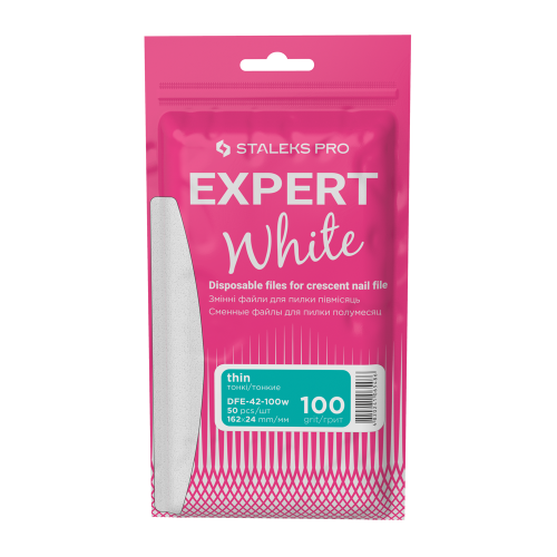 White disposable files for crescent nail file Staleks EXPERT 42 100 grit (50 pcs) DFE-42-100w
