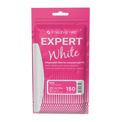White disposable files for crescent nail file Staleks EXPERT 42 150 grit (50 pcs) DFE-42-150w