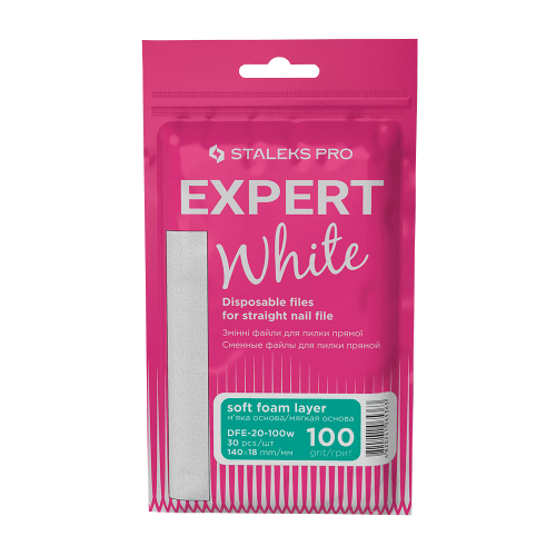 White disposable files for straight nail file (soft base) Staleks EXPERT 20 100 grit (30 pcs) DFE-20-100w