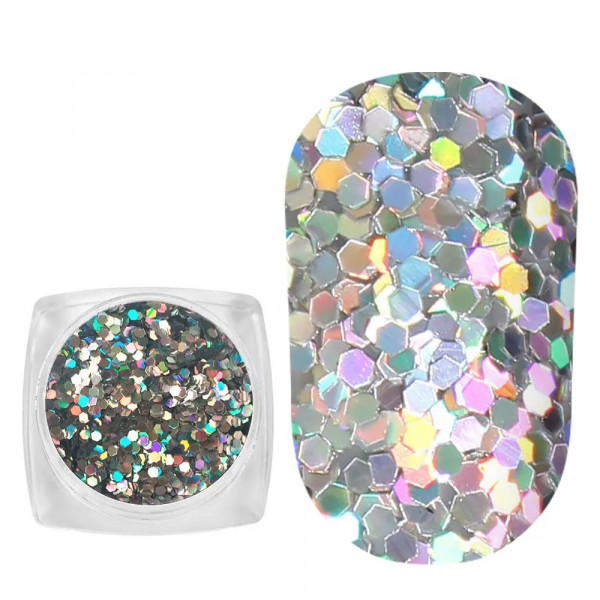 Spangles №104K Hologram Silver (1 mm, 2.5 g) Komilfo