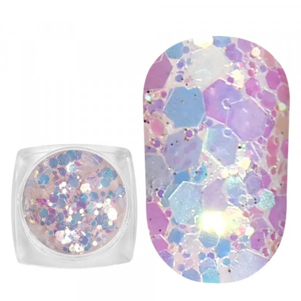 Photochromic Sequins MIX №001 WHITE/VIOLET (mix-sizes, 2.5 g) Komilfo 