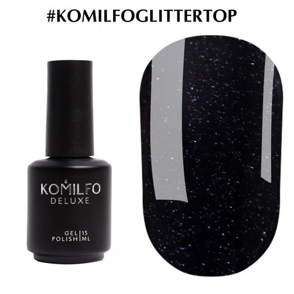 No Wipe Glitter Top — закрепитель для гель-лака с мелким шиммером 15 мл. Komilfo