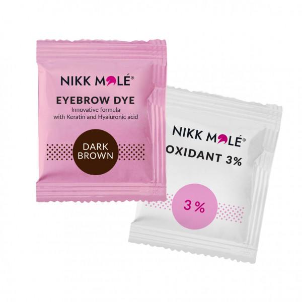 Eyebrow and eyelash dye Dark Brown and Cream Oxidizer 3% in sachet Nikk Mole, (5 ml each)