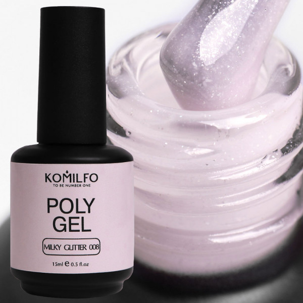 PolyGel №008 Milky Glitter (c шиммером) 15 мл. Komilfo