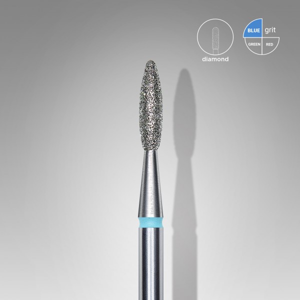 Diamond nail drill bit, flame, blue, head diameter 2,1 mm/ working part 8 mm (FA10B021/8) Staleks