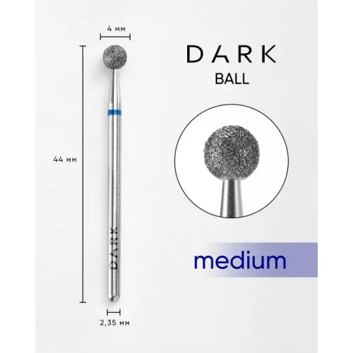 Diamond nail drill bit, ball, blue, 4 mm, DARK