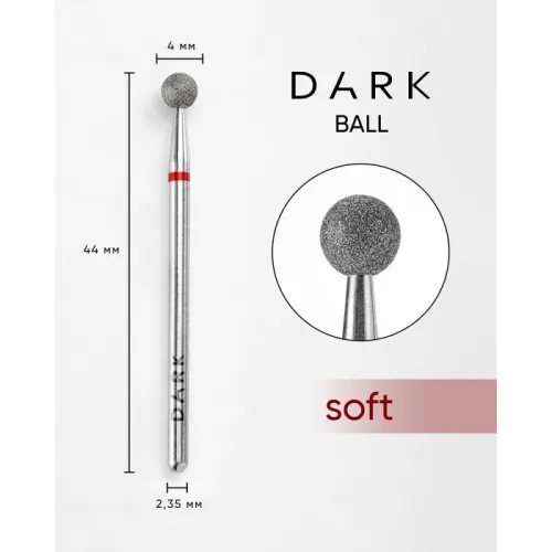 Diamond nail drill bit, ball, red, 4 mm, DARK