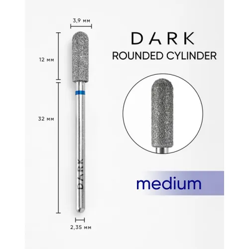 Diamond nail drill bit, curled cylinder, blue, 3.9x12 mm, DARK