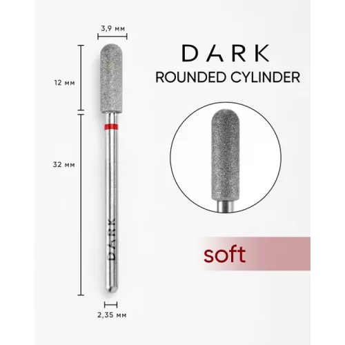 Diamond nail drill bit, curled cylinder, red, 3.9x12 mm, DARK