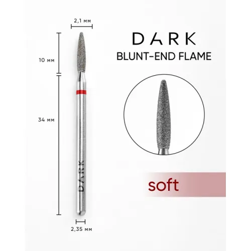 Diamond nail drill bit, obtuse flame, red, 2.1x10 mm, DARK
