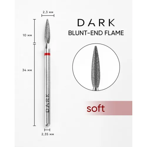 Diamond nail drill bit, obtuse flame, red, 2.3x10 mm, DARK