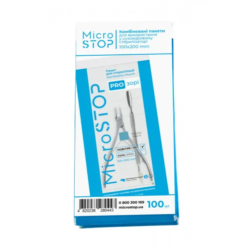 Kraft bags for air and steam sterilization (transparent, white) 100x200 mm, 100 pcs (with class 4 indicator) MicroStop