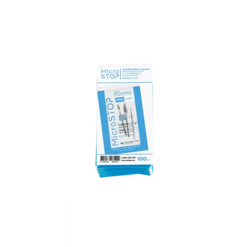 Kraft bags for air and steam sterilization (transparent, white) 60x100 mm, 100 pcs (with class 4 indicator) MicroStop