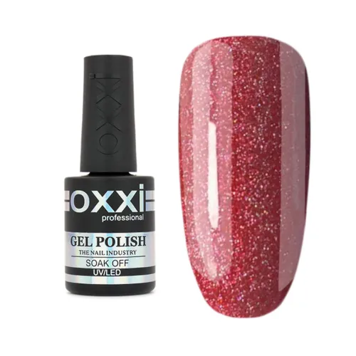 Gel Polish OXXI Professional No. 204 (light red with fine saturated holographic sparkles) 10 ml.