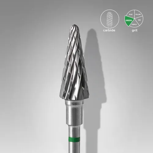 Carbide drill bit, "cone", green, head diameter 6 mm/ working part 14 mm Staleks FT71G060/14