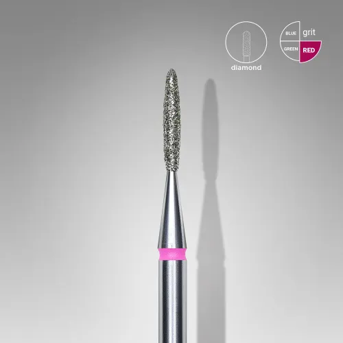 Diamond nail drill bit, "flame" , red, head diameter 1.4 mm/ working part 8 mm Staleks FA10R014/8