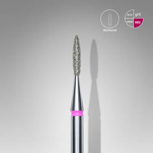 Diamond nail drill bit, "flame" , red, head diameter 1.6 mm/ working part 8 mm Staleks FA10R016/8