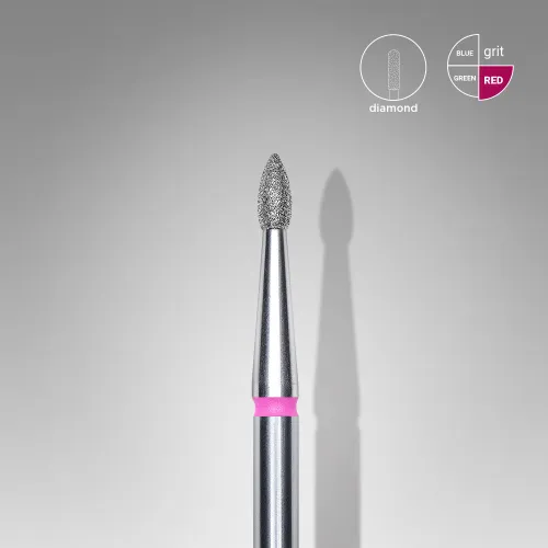 Diamond nail drill bit, pointed "bud" , red, head diameter 1.8 mm/ working part 4 mm Staleks FA60R018/4