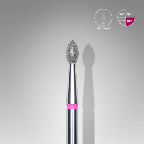 Diamond nail drill bit, pointed "bud" , red, head diameter 2.5 mm/ working part 4.5 mm Staleks FA60R025/4.5