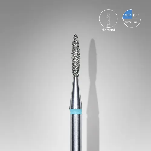 Diamond nail drill bit, pointed "flame" , blue, head diameter 1.6 mm/ working part 8 mm Staleks FA11B016/8