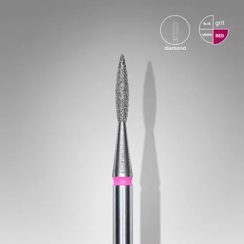 Diamond nail drill bit, pointed "flame" , red, head diameter 1.6 mm/ working part 8 mm Staleks FA11R016/8